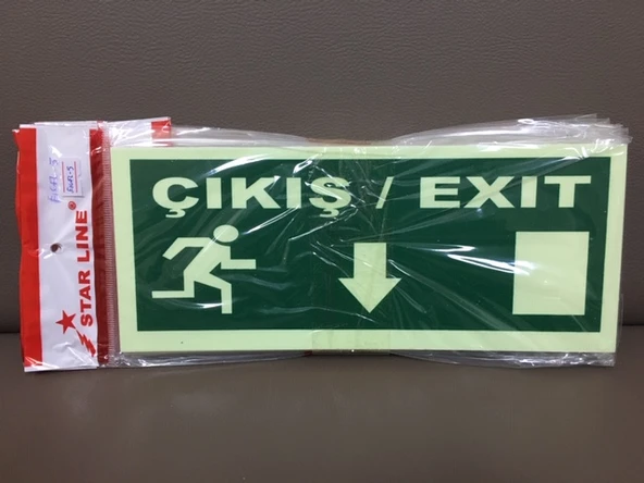 Fosforlu Fotolümen ÇIKIŞ / EXIT AŞAĞI SAĞ  İkaz Levhası (2 Adet) ürün görseli 1