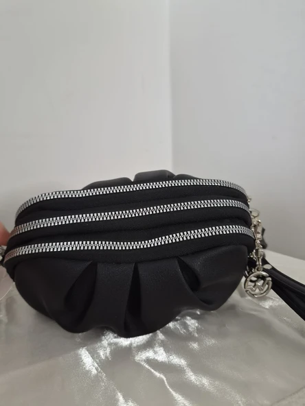 Şık Siyah Dokulu Mini Çanta - Resim 3