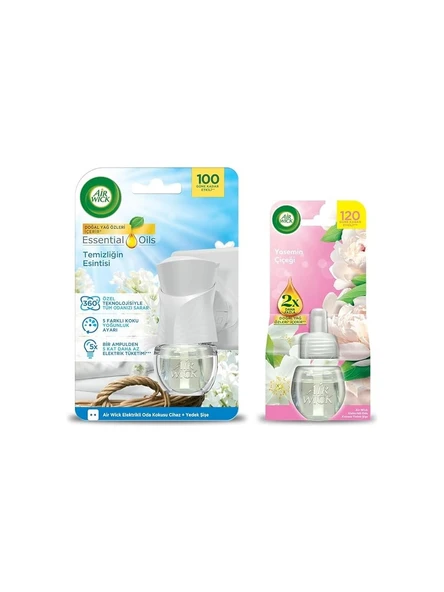 Air Wick Elektrikli Oda Kokusu Temizliğin Esintisi Kit (Cihaz + Yedek Şişe) + Yasemin Çiçeği Yedek Şişe ürün görseli 1