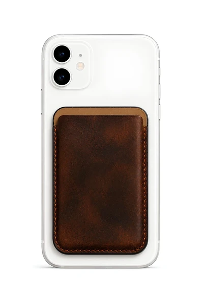 iPhone 12 Mini Heritage Hakiki Deri Cüzdan Magsafe Vintage Kahverengi ürün görseli 1