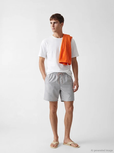 LCW SWIMWEAR Gri Kısa Boy Erkek Deniz Şortu ürün görseli 1
