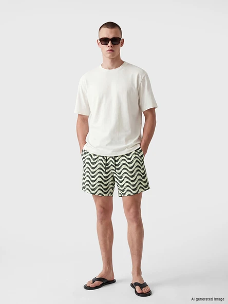 LCW SWIMWEAR Haki Kısa Boy Desenli Erkek Deniz Şortu ürün görseli 1