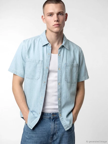 LCW Jeans İndigo Loose Fit Erkek Jean Gömlek ürün görseli 1