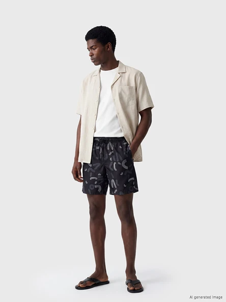LCW SWIMWEAR Siyah Kısa Boy Desenli Erkek Deniz Şortu ürün görseli 1
