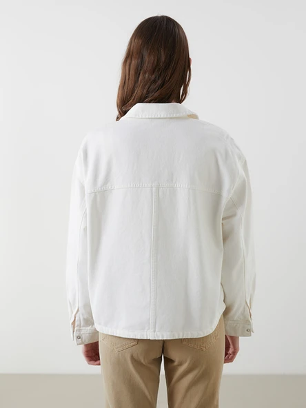 LCW Vision Beyaz Oversize Kadın Jean Gömlek - Resim 4