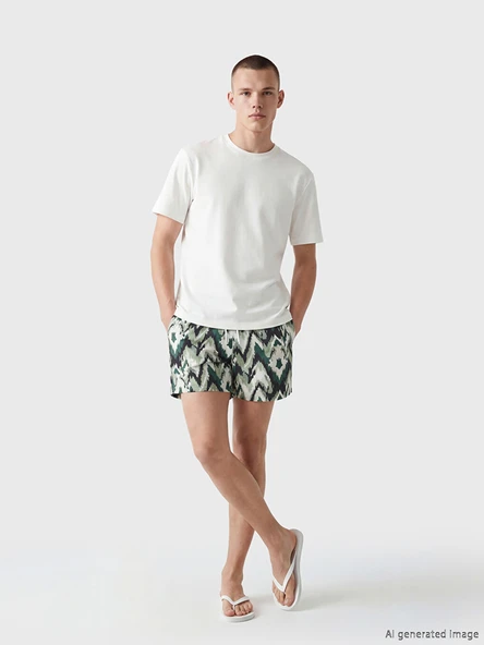 LCW SWIMWEAR Yeşil Kısa Boy Desenli Erkek Deniz Şortu ürün görseli 1