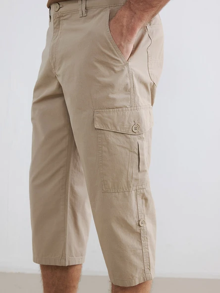 LCWAIKIKI Classic Bej Regular Fit Erkek Kargo Şort - Resim 3