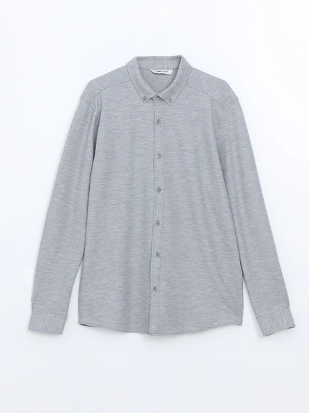 LCW Vision Gri Slim Fit Uzun Kollu Erkek Dokulu Gömlek ürün görseli 1