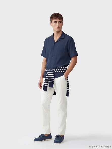 LCW Vision İndigo Regular Fit Krinkle Erkek Gömlek - Resim 2