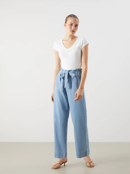 LCW Jeans İndigo Beli Lastikli Straight Fit Kadın Jean Pantolon ürün görseli 1