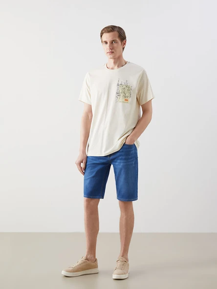 LCW ECO İndigo Süper Skinny Fit Erkek Jean Şort ürün görseli 1