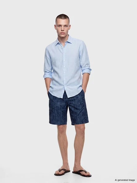 LCW SWIMWEAR Lacivert Diz Hizası Boy Desenli Erkek Deniz Şortu ürün görseli 1