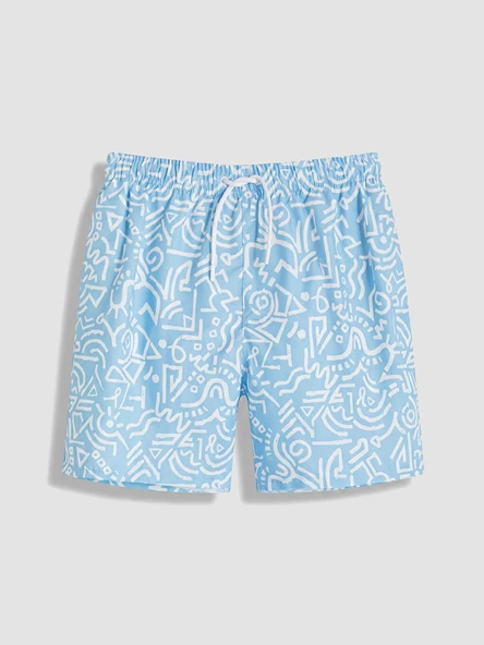 LCW SWIMWEAR Mavi Kısa Boy Desenli Erkek Deniz Şortu ürün görseli 1