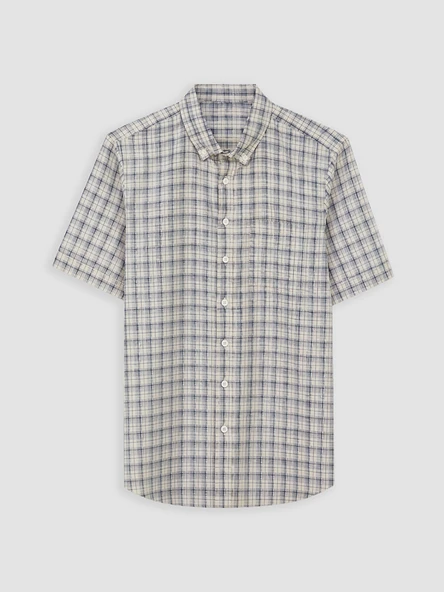 LCWAIKIKI Classic Bej Regular Fit Ekose Poplin Erkek Gömlek ürün görseli 1