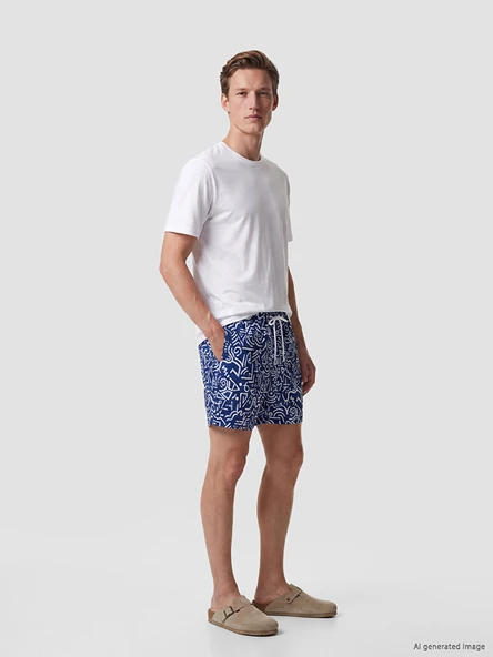 LCW SWIMWEAR Lacivert Kısa Boy Desenli Erkek Deniz Şortu ürün görseli 1