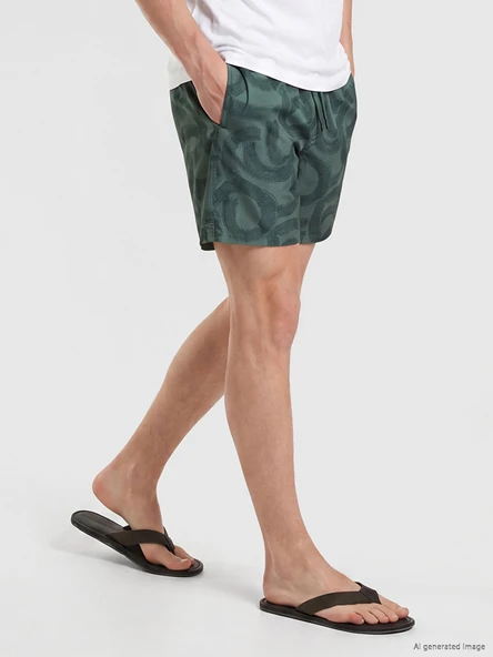 LCW SWIMWEAR Haki Kısa Boy Desenli Erkek Deniz Şortu ürün görseli 1