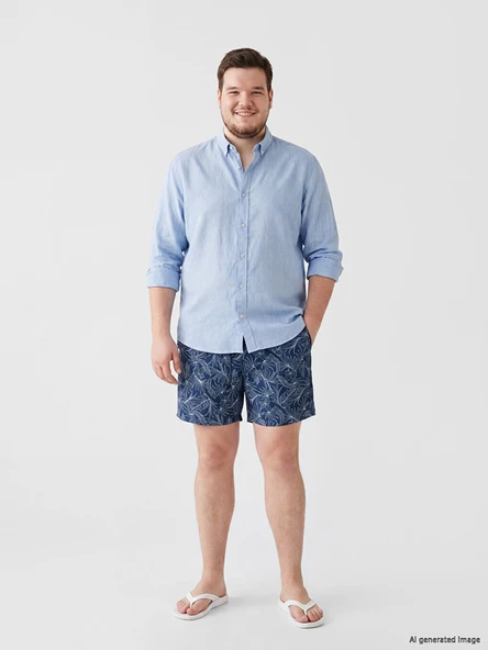 LCW SWIMWEAR Lacivert Kısa Boy Yaprak Desenli Erkek Deniz Şortu ürün görseli 1