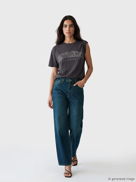 LCW Jeans İndigo Baggy Fit Kadın Jean Pantolon ürün görseli 1