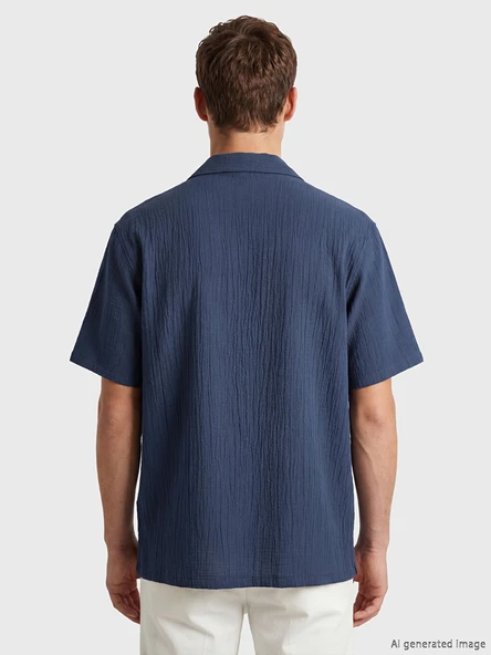 LCW Vision İndigo Regular Fit Krinkle Erkek Gömlek - Resim 4