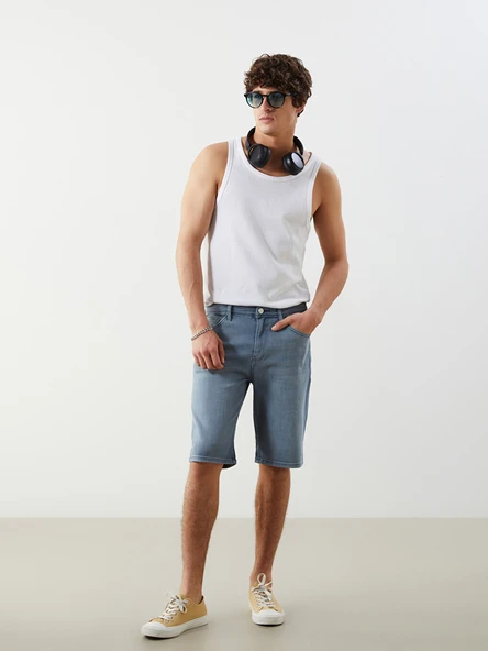 LCW Jeans Gri Slim Fit Erkek Jean Şort ürün görseli 1