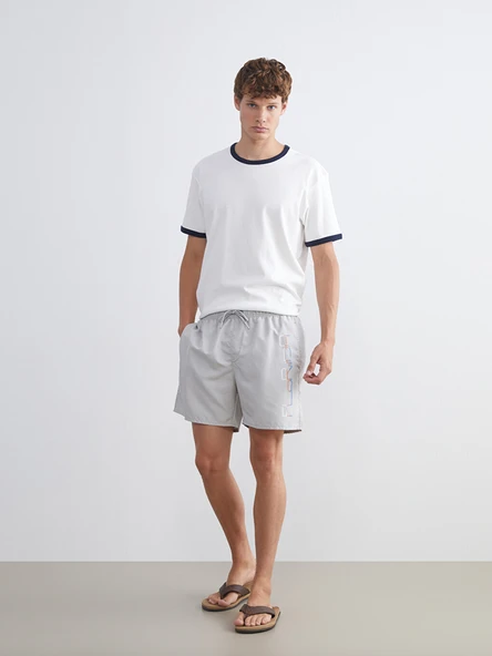 LCW SWIMWEAR Gri Kısa Boy Baskılı Erkek Deniz Şortu ürün görseli 1