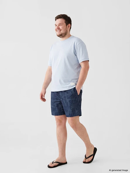 LCW SWIMWEAR Lacivert Kısa Boy Yazı Baskılı Erkek Deniz Şortu ürün görseli 1