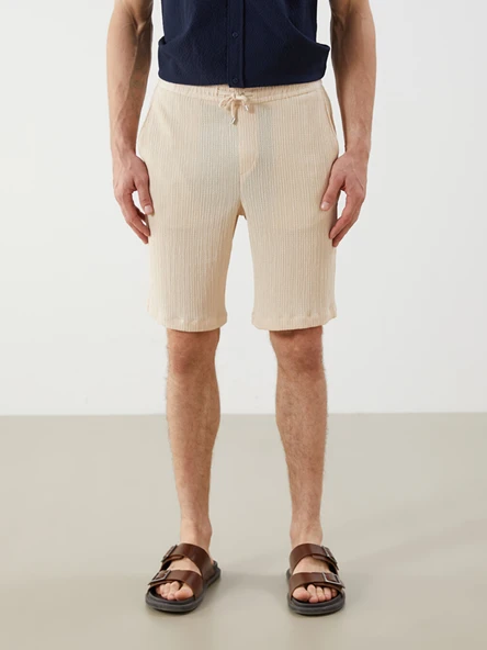 LCW Vision Bej Regular Fit Dokulu Erkek Şort - Resim 2