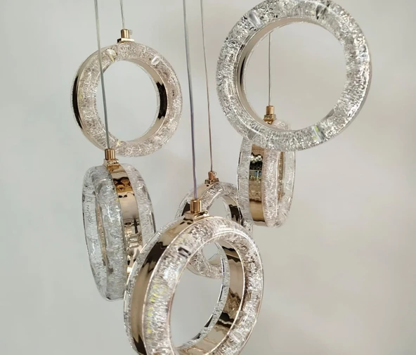 6'LI KRİSTAL LEDLİ MODERN AVİZE - Resim 2
