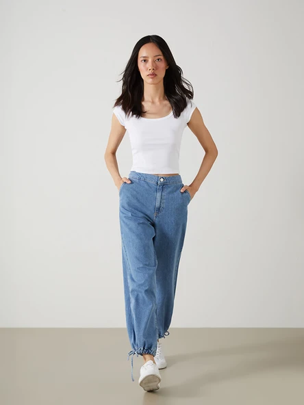 LCW Jeans İndigo Beli Lastikli Jogger Kadın Jean Pantolon ürün görseli 1