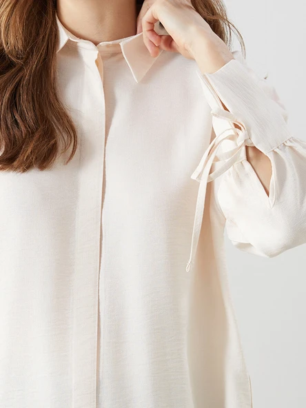 LCW Modest Ekru Oversize Kadın Gömlek Tunik - Resim 3