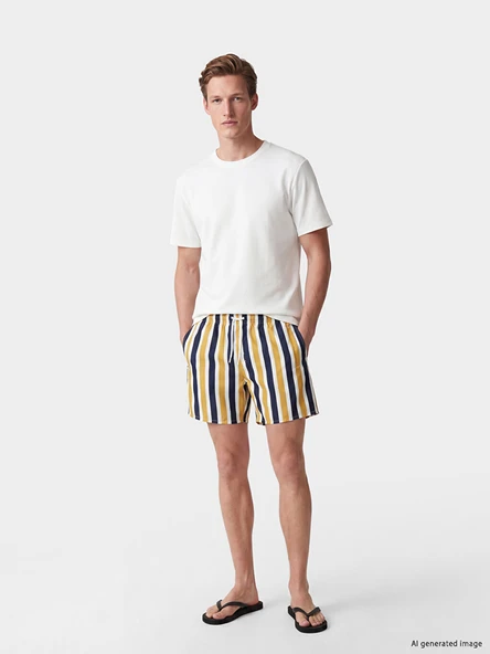 LCW SWIMWEAR Sarı Kısa Boy Çizgili Erkek Deniz Şortu ürün görseli 1