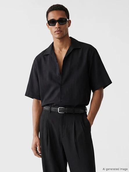 LCW Vision Siyah Regular Fit Keten Görünümlü Erkek Gömlek ürün görseli 1