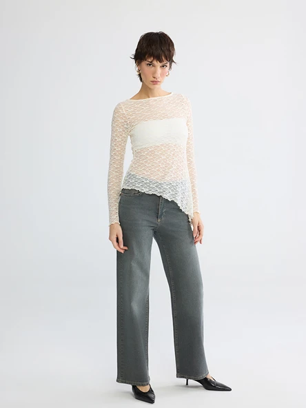 LCW Jeans Gri Wideleg Kadın Jean Pantolon ürün görseli 1