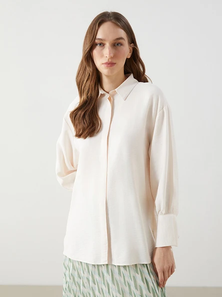 LCW Modest Ekru Oversize Kadın Gömlek Tunik ürün görseli 1