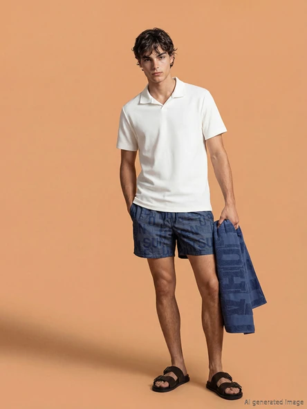 LCW SWIMWEAR Lacivert Kısa Boy Yazı Baskılı Erkek Deniz Şortu ürün görseli 1