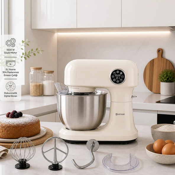 Emsan Bella Gusto Pro Dijital Ekranlı Stand Mikser Krem 1500W ürün görseli 1