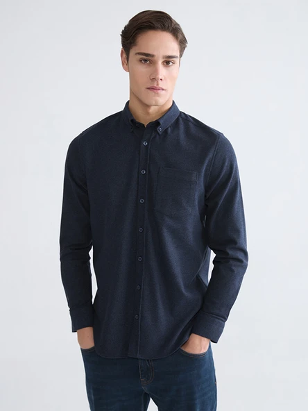LCWAIKIKI Classic Lacivert Regular Fit Armürlü Erkek Gömlek ürün görseli 1