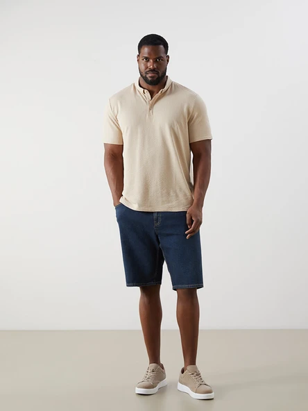 LCW Jeans İndigo Büyük Beden Standart Kalıp Erkek Jean Şort ürün görseli 1