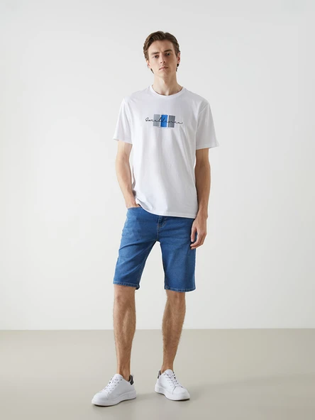 LCW ECO İndigo Süper Skinny Fit Erkek Jean Şort ürün görseli 1