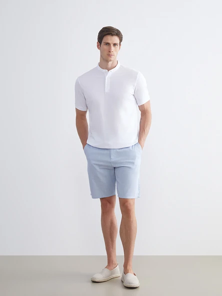 LCWAIKIKI Classic Mavi Slim Fit Gabardin Erkek Şort ürün görseli 1