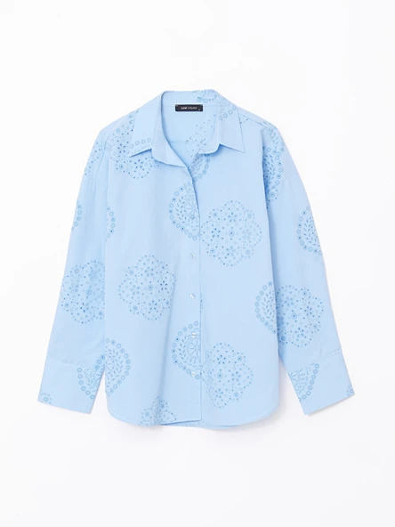 LCW Vision Mavi Oversize Kadın Gömlek - Resim 5