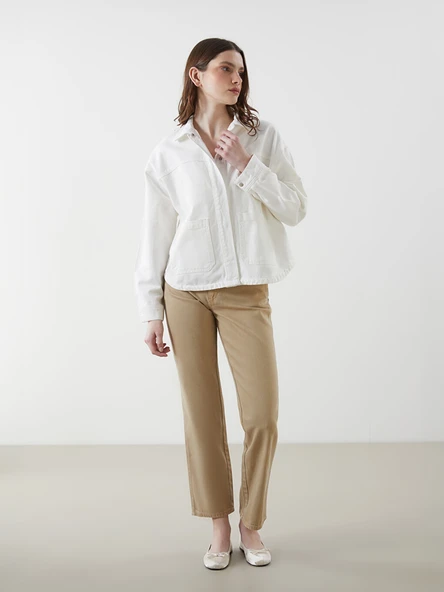 LCW Vision Beyaz Oversize Kadın Jean Gömlek - Resim 2