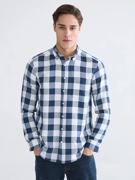 LCWAIKIKI Classic Lacivert Regular Fit Ekose Erkek Gömlek ürün görseli 1