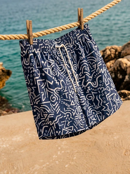 LCW SWIMWEAR Mavi Diz Altı Boy Desenli Erkek Yüzme Şort ürün görseli 1