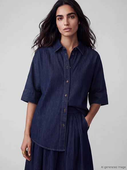 LCW Jeans İndigo Kadın Jean Gömlek ürün görseli 1