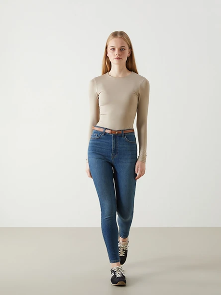 LCW Jeans İndigo Beli Kemerli Jüpiter Süper Skinny Fit Jean Pantolon ürün görseli 1