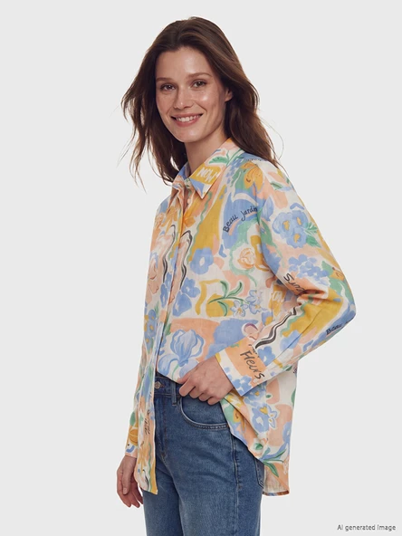LCW Modest Turuncu Desenli Oversize Kadın Gömlek Tunik ürün görseli 1