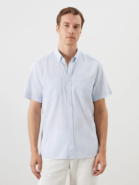LCWAIKIKI Classic Mavi Regular Fit Erkek Dokulu Gömlek ürün görseli 1