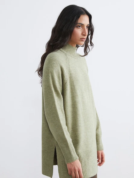 LCW Modest Yeşil Balıkçı Yaka Oversize Kadın Triko Tunik ürün görseli 1
