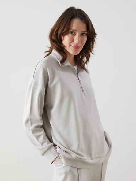 LCW Comfort Gri Dik Yaka Kadın Sweatshirt ürün görseli 1